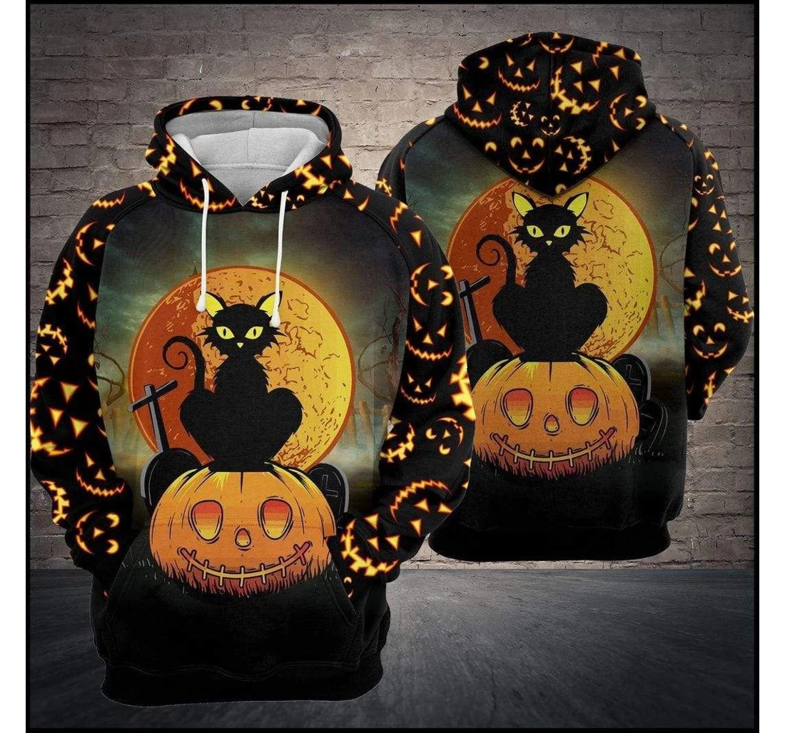 Halloween Cat Evil Pumkin - 3D Printed Pullover Hoodie