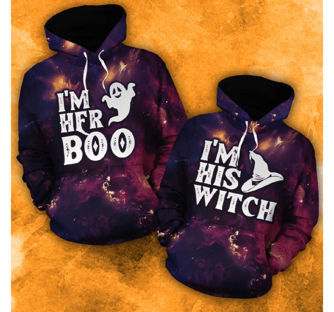 Halloween Galaxy His Witch Her Boo Couple - 3D Printed Pullover Hoodie