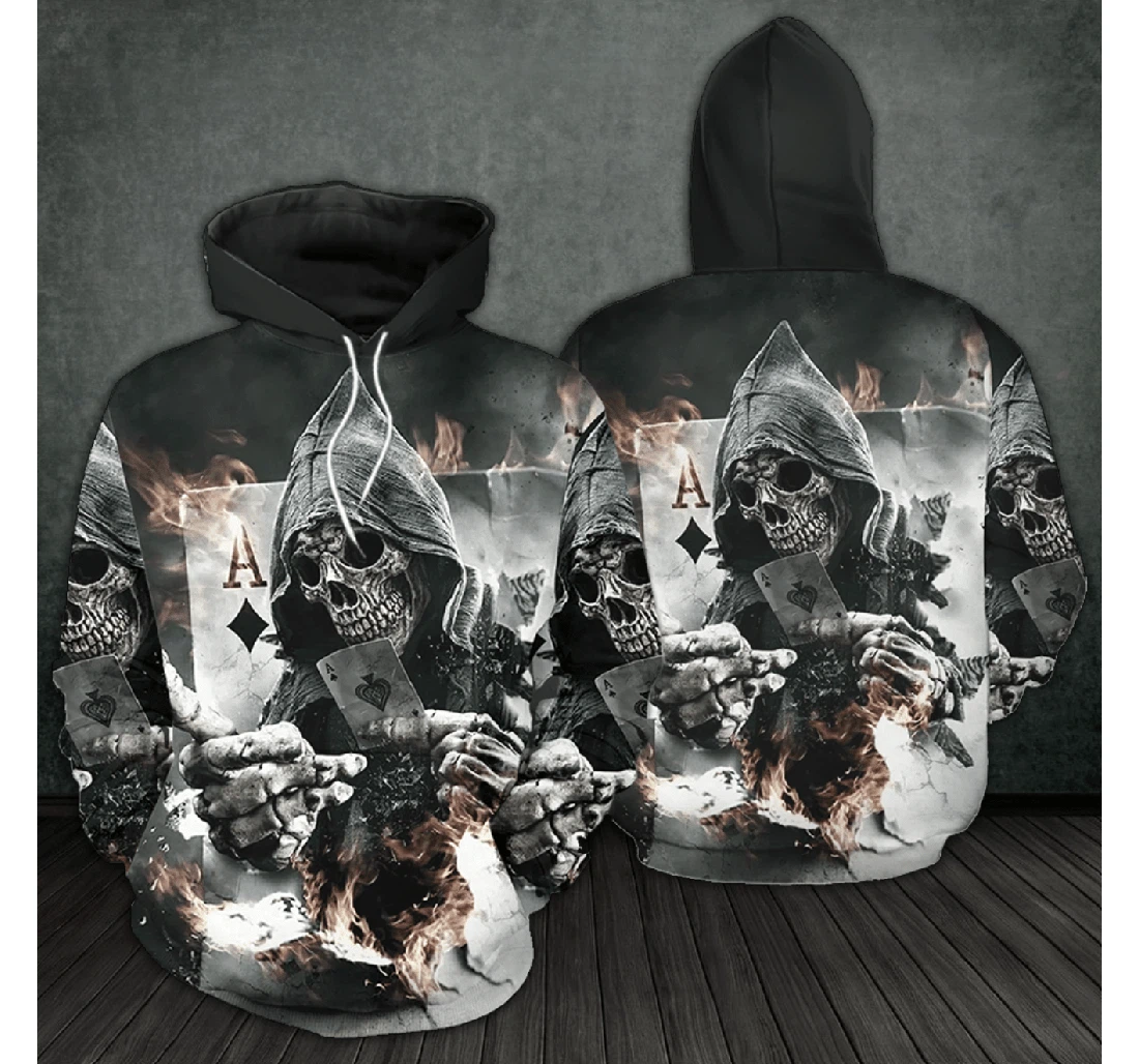 Halloween Gambling Grim Reaper Fire - 3D Printed Pullover Hoodie