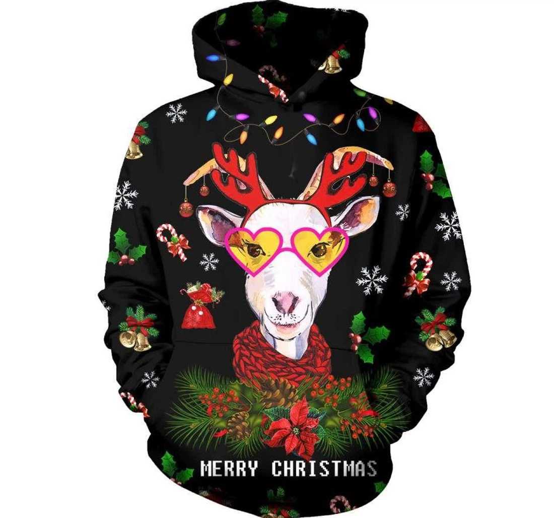 Farmer Goat Merry Christmas - 3D Printed Pullover Hoodie