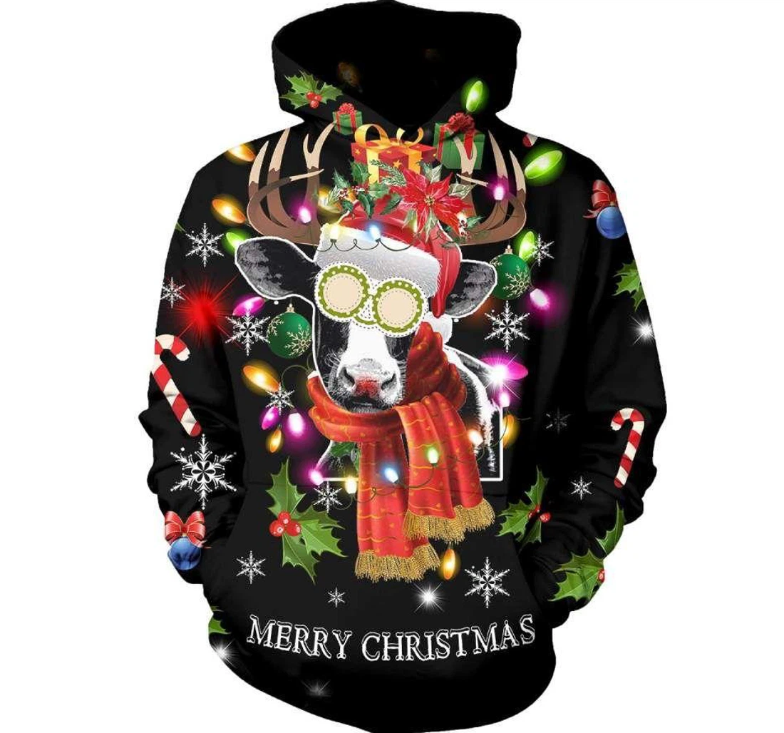 Farmer Cow Christmas - 3D Printed Pullover Hoodie