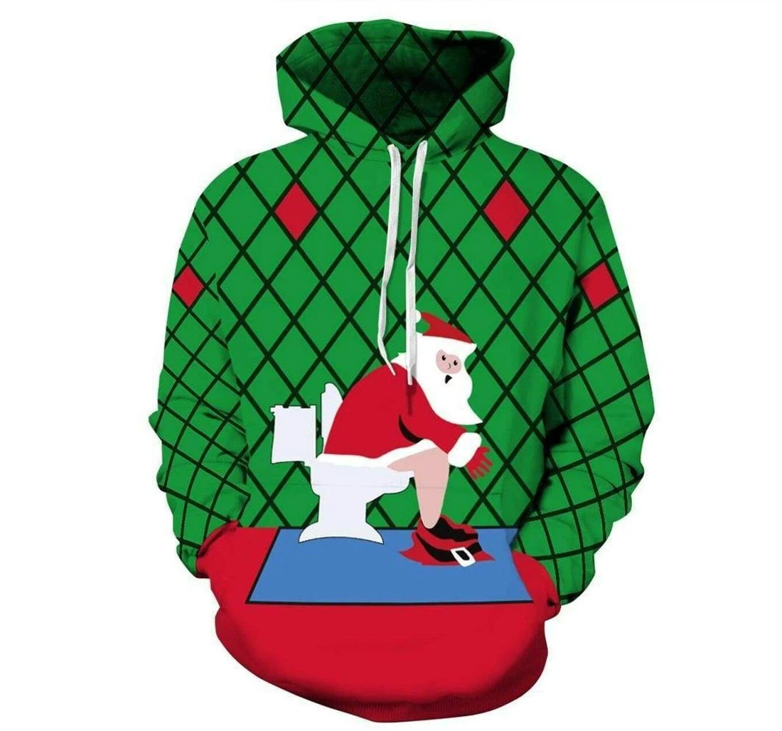 Funny Santa Claus Wc Green Christmas - 3D Printed Pullover Hoodie