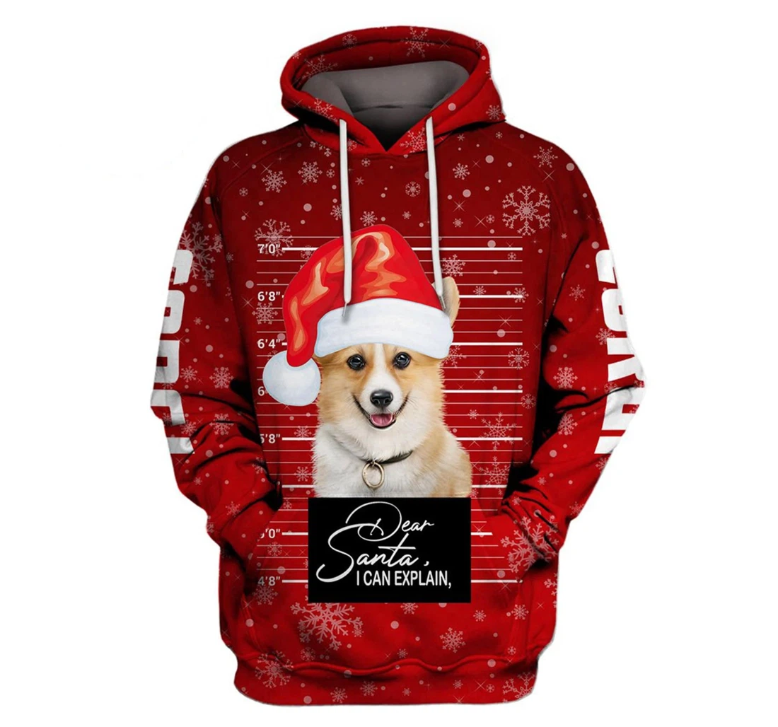 Dear Santa I Can Explain Corgi Santa Christmas - 3D Printed Pullover Hoodie