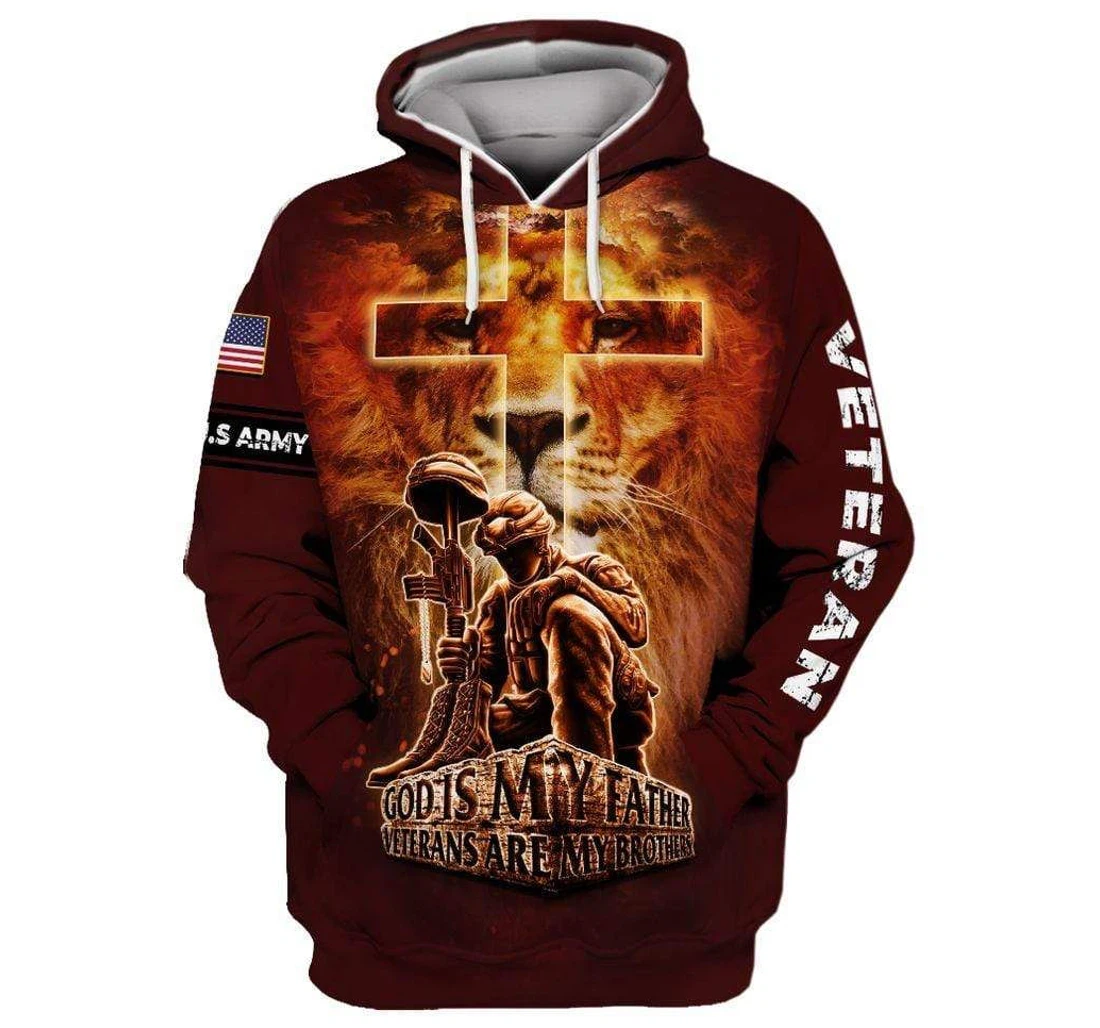 Cross Lion Veteran God Is My Father Veteran - 3D Printed Pullover Hoodie