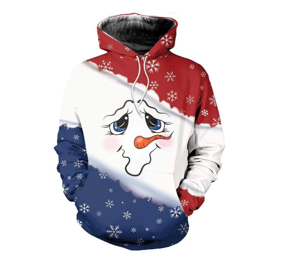 Cute Snowman Face Christmas - 3D Printed Pullover Hoodie