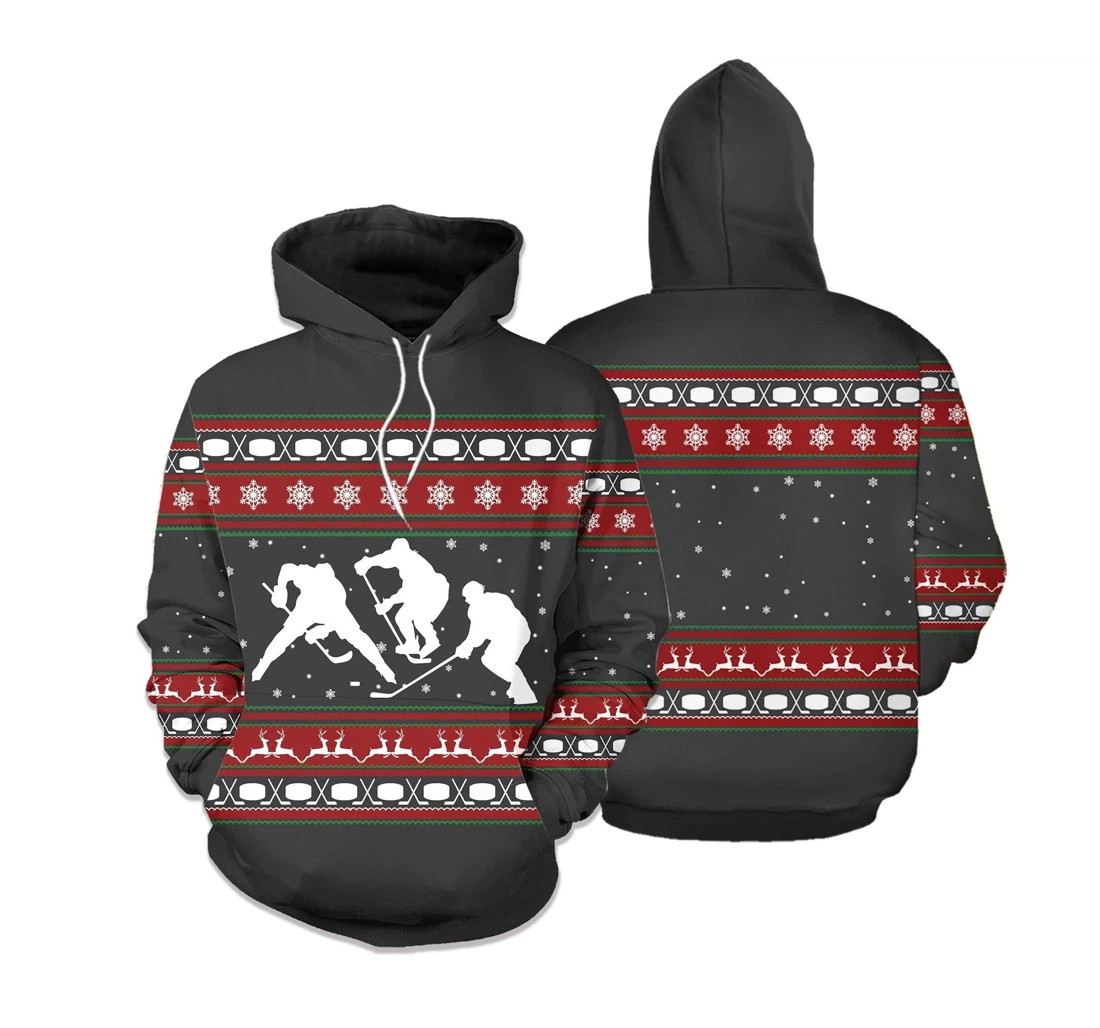 Cool Hockey Ugly Christmas - 3D Printed Pullover Hoodie