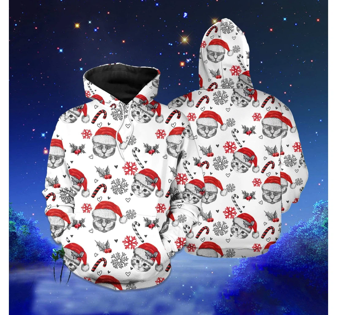 Christmas Cat Pattern - 3D Printed Pullover Hoodie