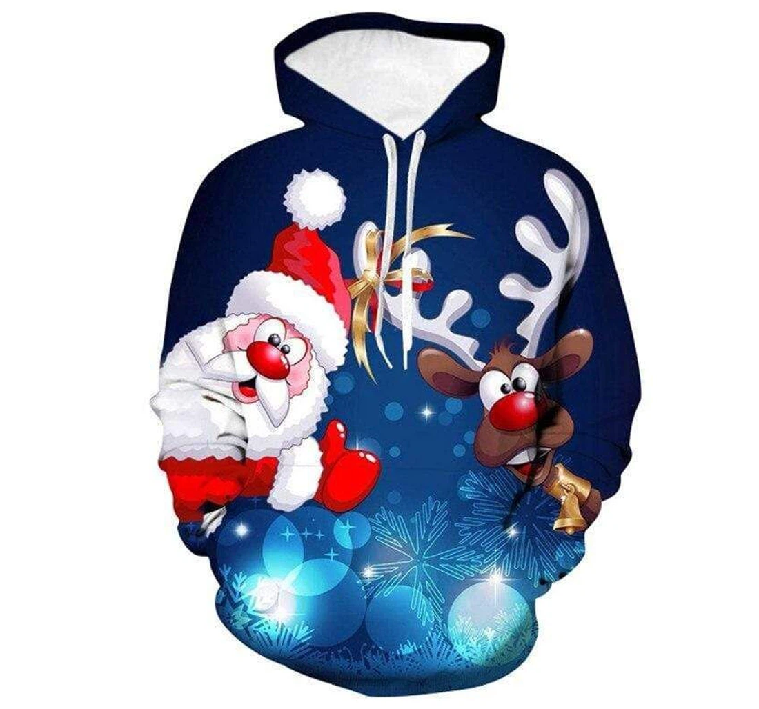 Christmas Funny Santa Reindeer - 3D Printed Pullover Hoodie