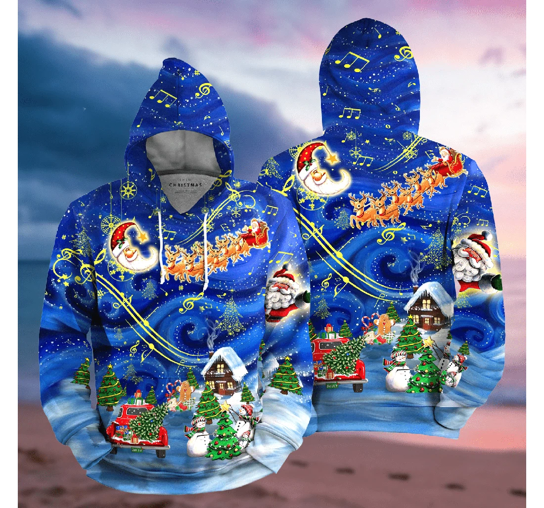 Christmas Sky Santa Claus - 3D Printed Pullover Hoodie