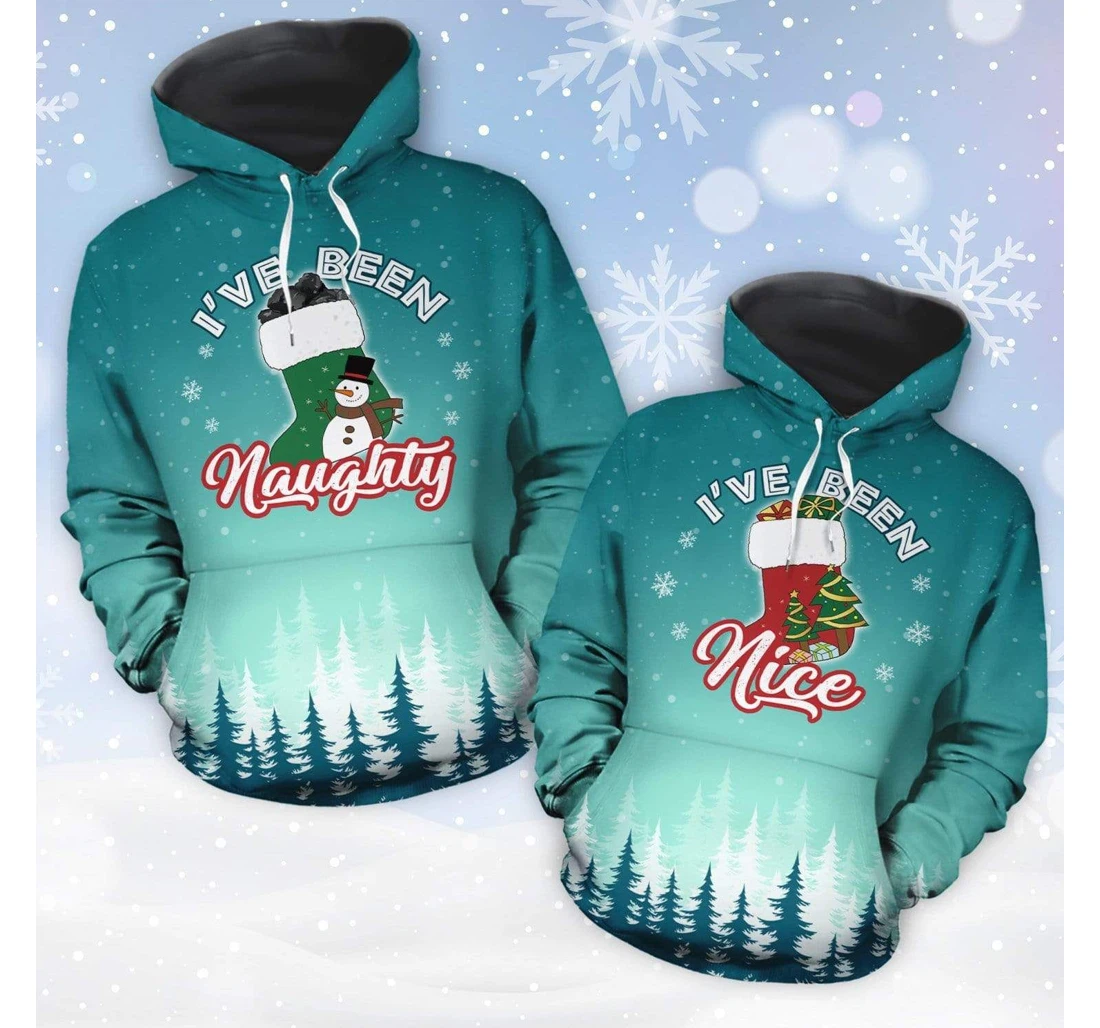 Christmas I've Been Naughty Nice Couple - 3D Printed Pullover Hoodie