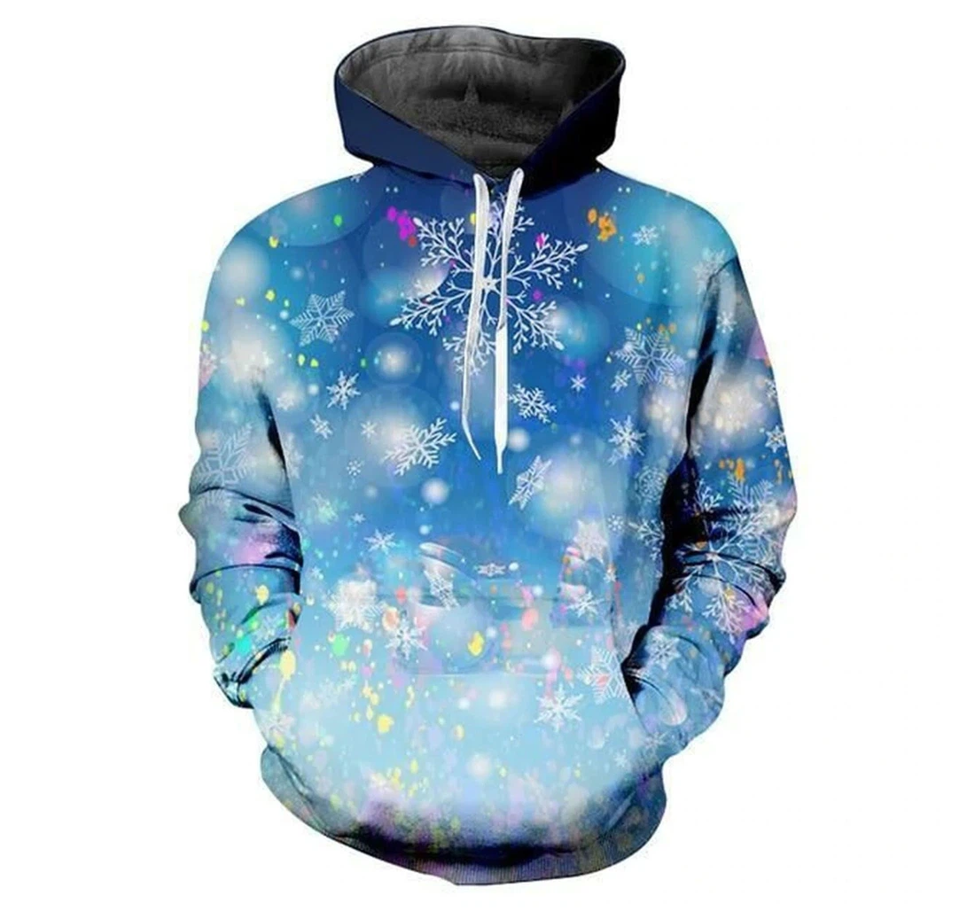 Blue Animated Snowfall Merry Christmas - 3D Printed Pullover Hoodie