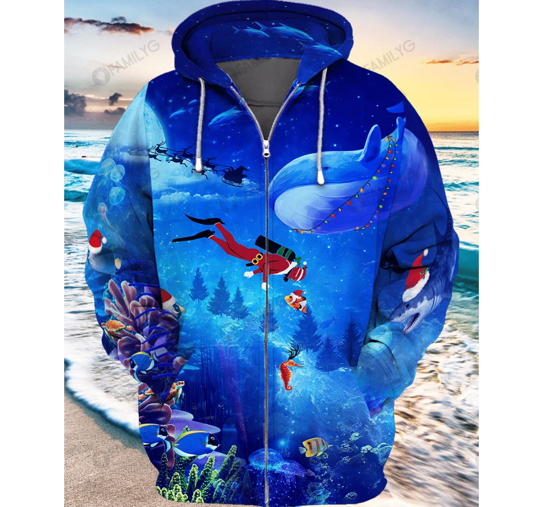 Blue Ocean Fishes Christmas Hp - 3D Printed Pullover Hoodie