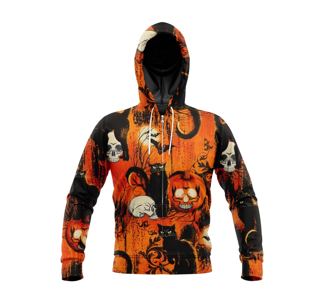 Cats Skulls Pumpkins Halloween Sk-3dzh-ps - 3D Printed Pullover Hoodie