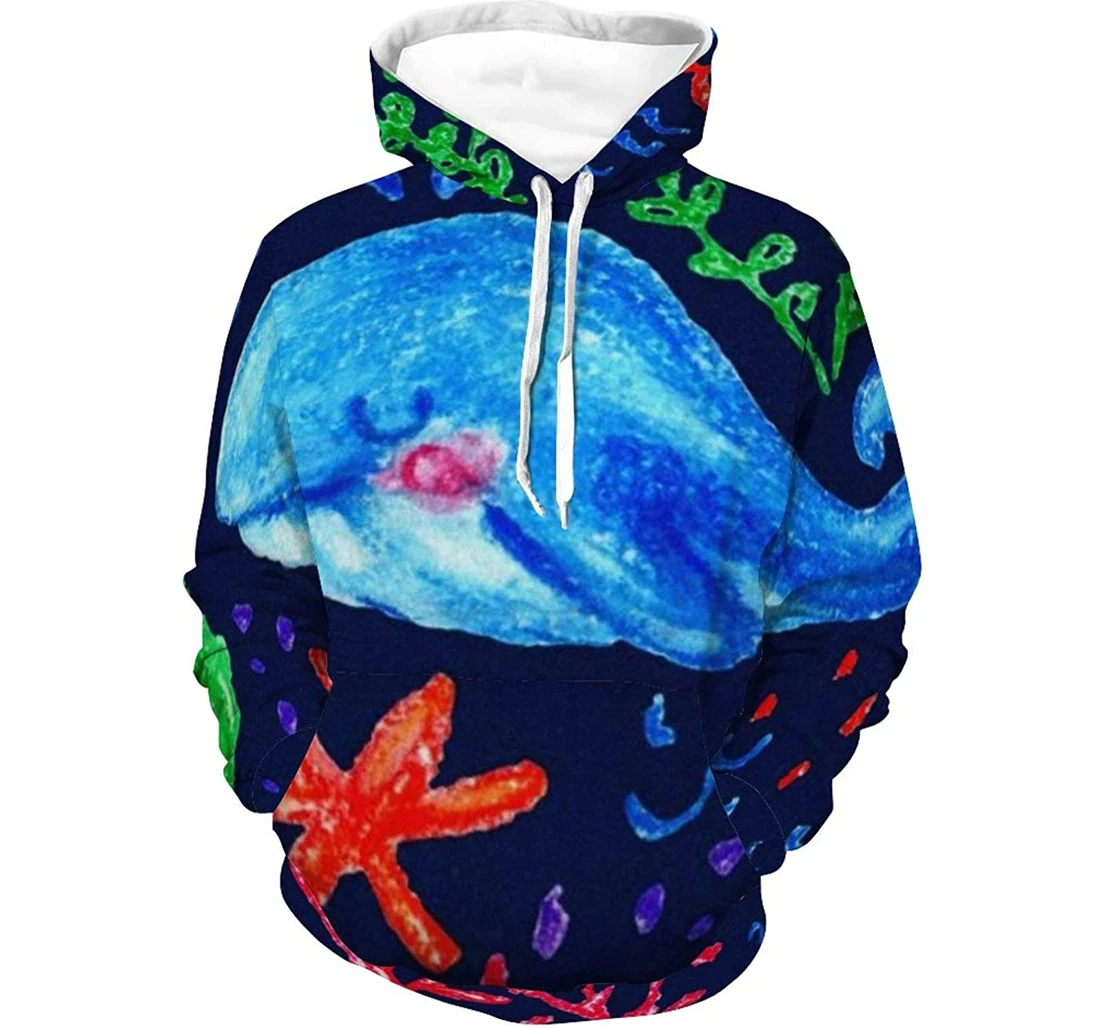 Graphic Big Tall Cartoon Ocean Whale Coral Reef Classic Men's - 3D Printed Pullover Hoodie