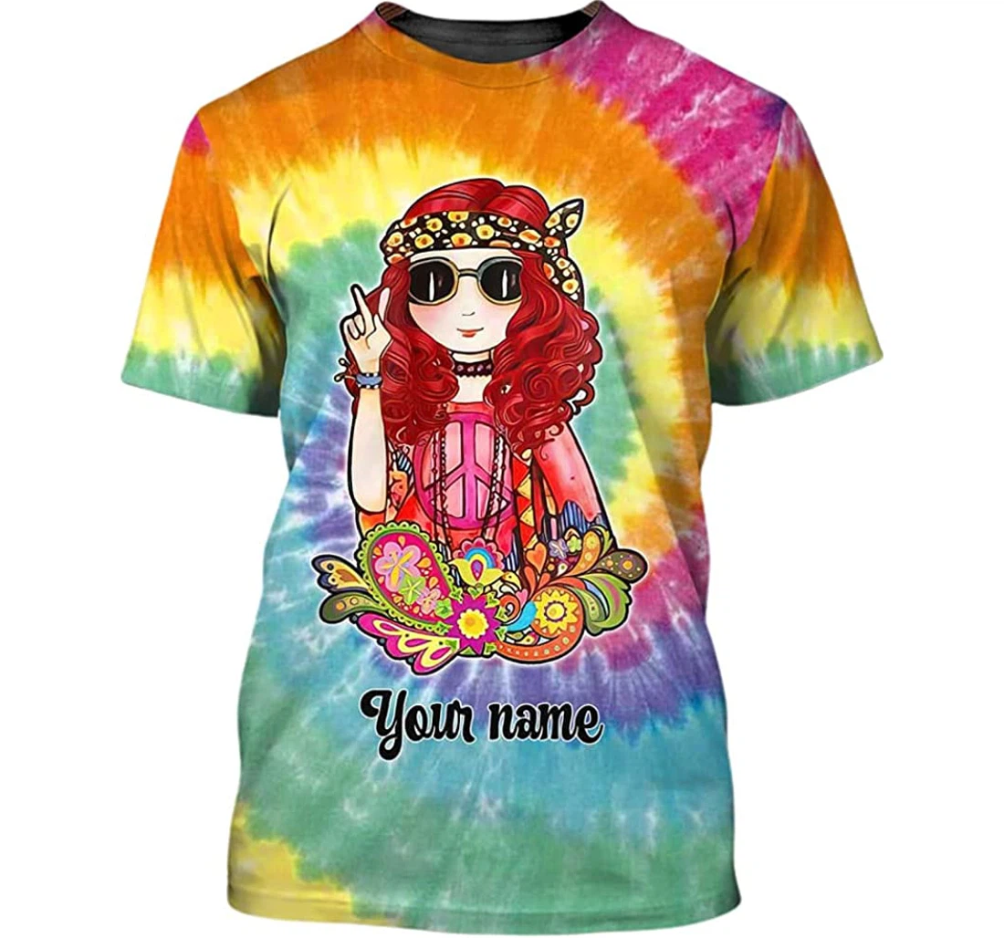 Personalized Name Hippie Girl Im Just An Old Lady Was Your First Mistake Tie Dye Background - 3D Printed T-shirt