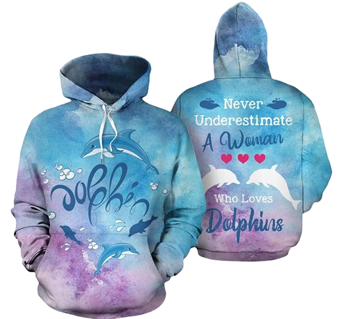 Dolphin Lovers Christmas Never Underestimate A Woman Who Loves Dolphins - 3D Printed Pullover Hoodie