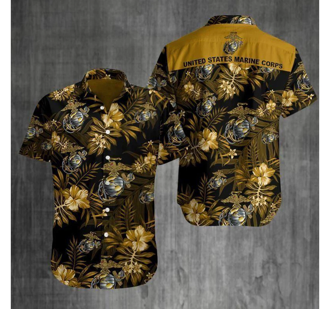 Personalized Us Marine Corps Hawaiian Shirt, Button Up Aloha Shirt For Men, Women