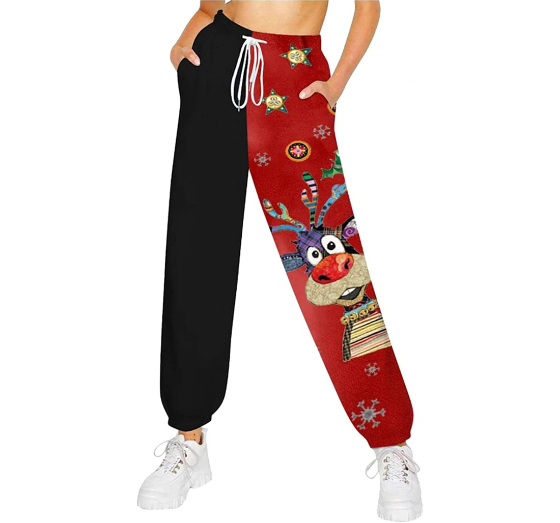 Christmas Lounge Casual Cinch Bottom Xmas Harem Capris Sweatpants, Joggers Pants With Drawstring For Men, Women