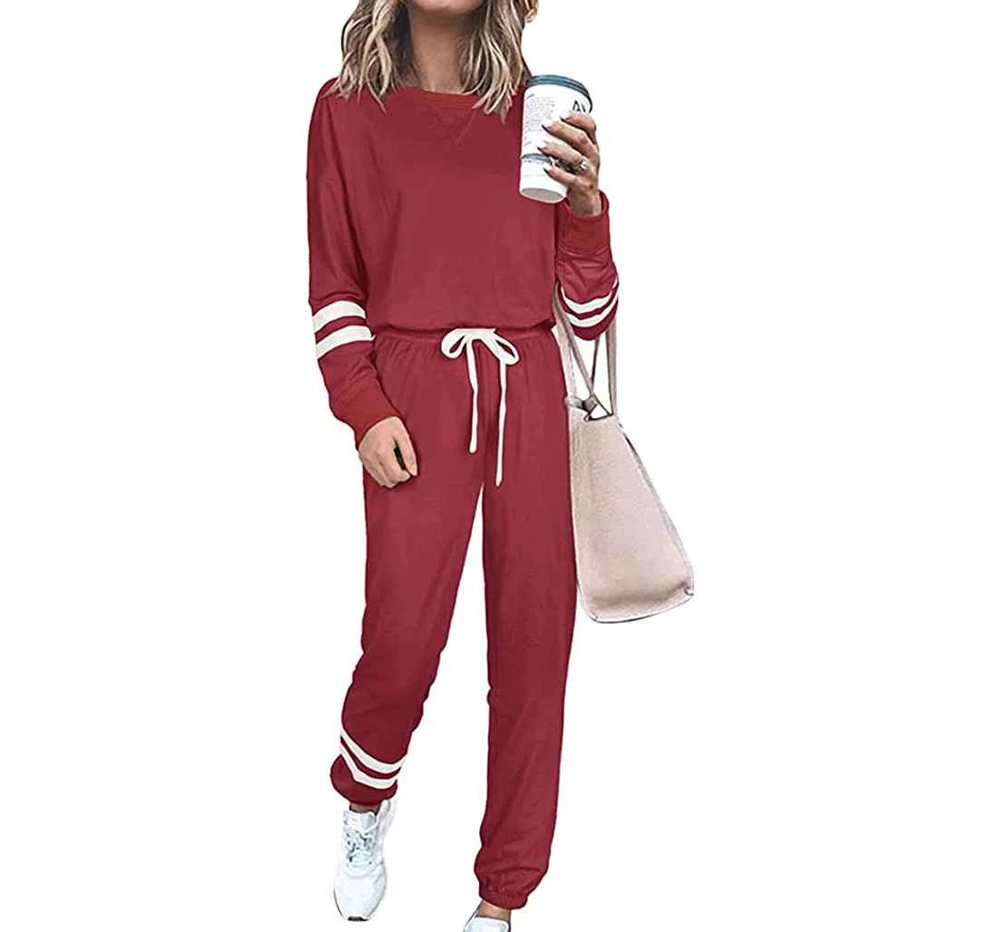 Fall Sweatsuit Set For Crewneck Long Sleeve Pullover Tops Elastic Waist Two Piece Outfits Sweatpants, Joggers Pants With Drawstring For Men, Women