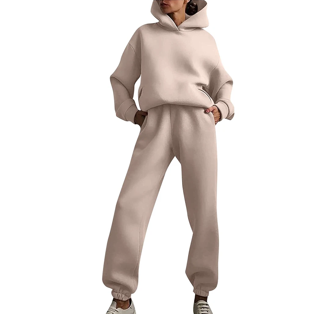 Solid Loose Tops Outfit 2 Piece Autumn Pant Sweatsuit Tracksuit Sweatpants, Joggers Pants With Drawstring For Men, Women