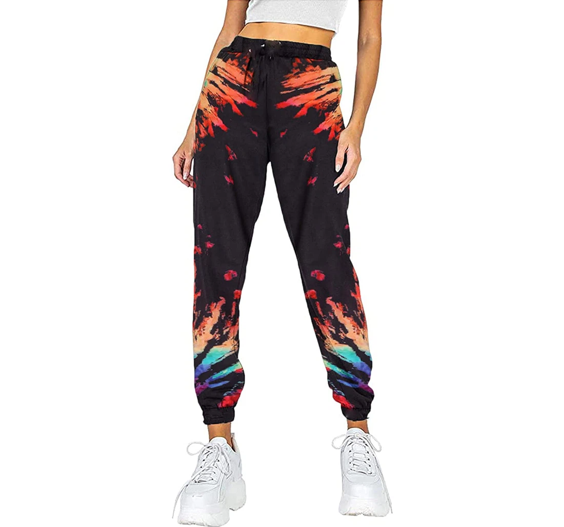 Tie Dye Cotton Casual High Waist Loose Stretch Elastic Waist Sweatpants, Joggers Pants With Drawstring For Men, Women