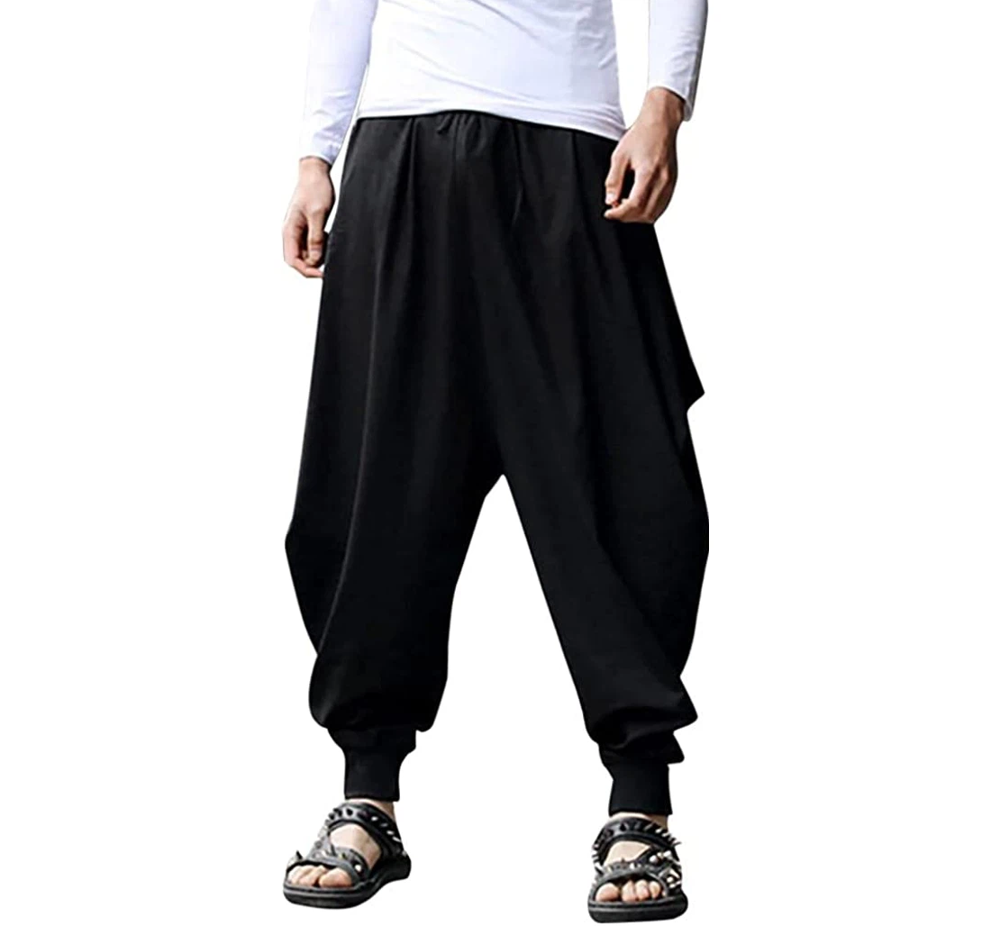 Cotton Linen Yoga Pant Casual Loose Fit Harem Genie Boho For Sweatpants, Joggers Pants With Drawstring For Men, Women