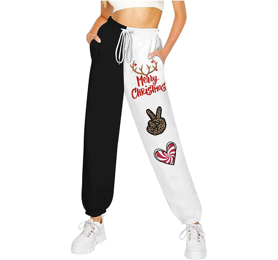 Christmas Stylish Oversize Patchwork Various Prints Sweatpants, Joggers Pants With Drawstring For Men, Women