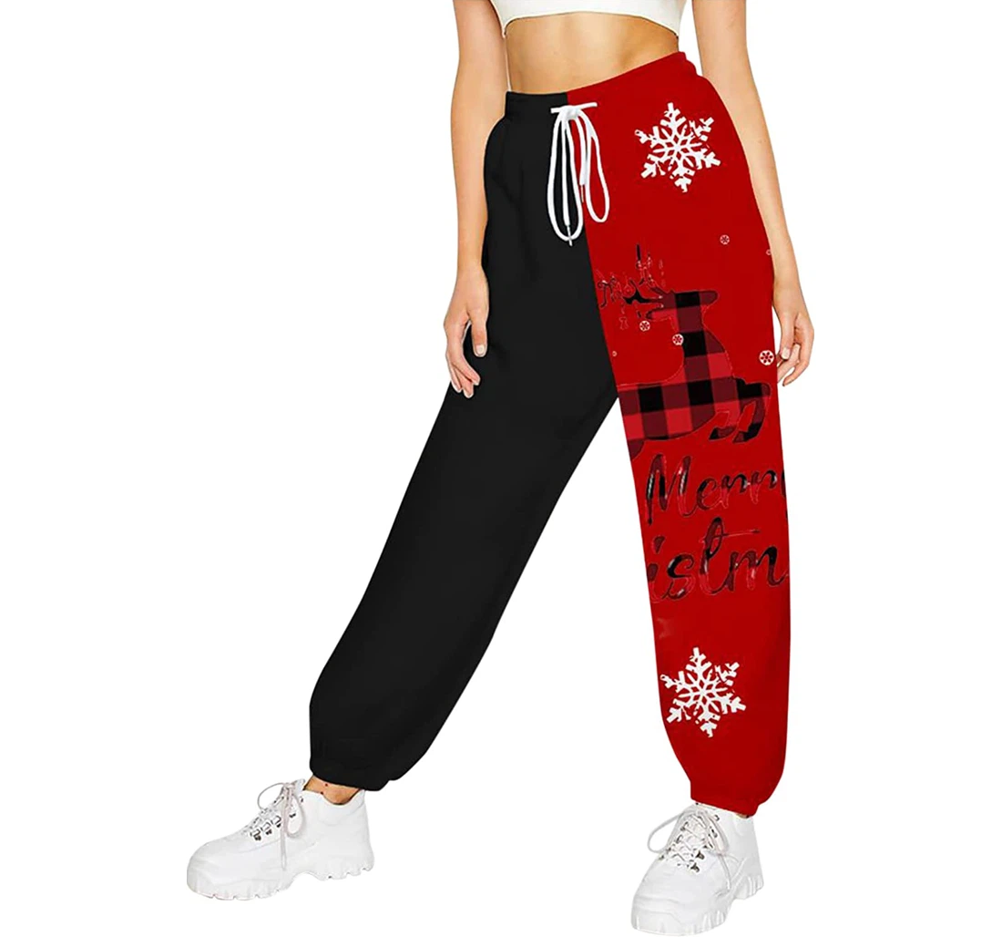 Winter Christmas Casual Loose Cotton And Linen Color High Waist Sweatpants, Joggers Pants With Drawstring For Men, Women