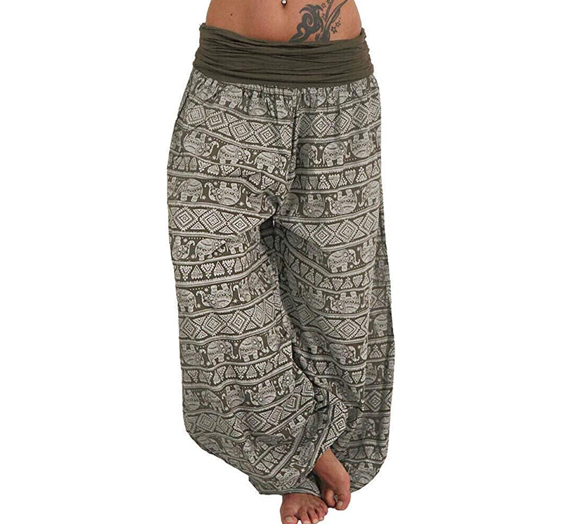 Casual Loose Harem Boho Yoga Smocked Waist Sweatpants, Joggers Pants With Drawstring For Men, Women