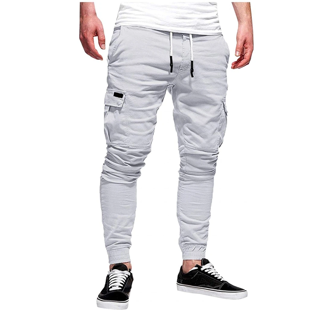 Sweatpants, Fashion Solid Multi Pocket Cargo Elastic Waist Patchwork Sweatpants, Joggers Pants With Drawstring For Men, Women