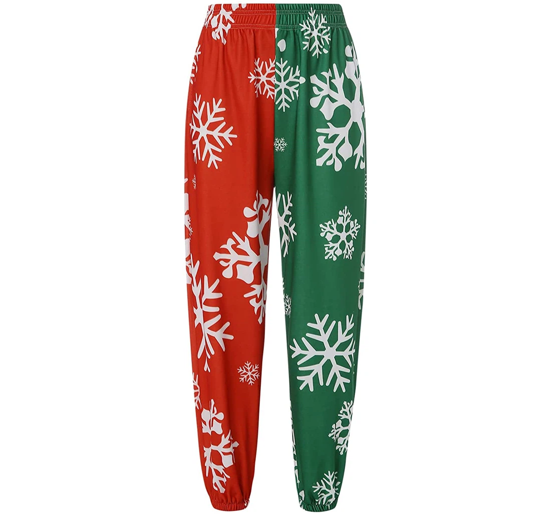 Cinch Christmas High Waist Snowflake Patchwork Athletic Workout Sweatpants, Joggers Pants With Drawstring For Men, Women