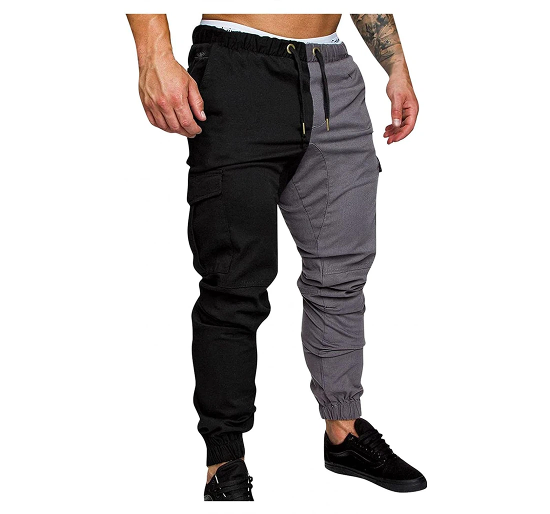 2021 Fashion Cargo Slim Fit Color Block Pocket Casual Sweatpants, Joggers Pants With Drawstring For Men, Women