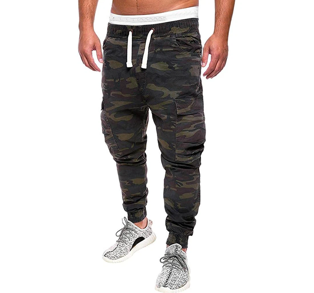 2021 Fashion Cargo Slim Fit Camouflage Patchwork Pocket Sweatpants, Joggers Pants With Drawstring For Men, Women