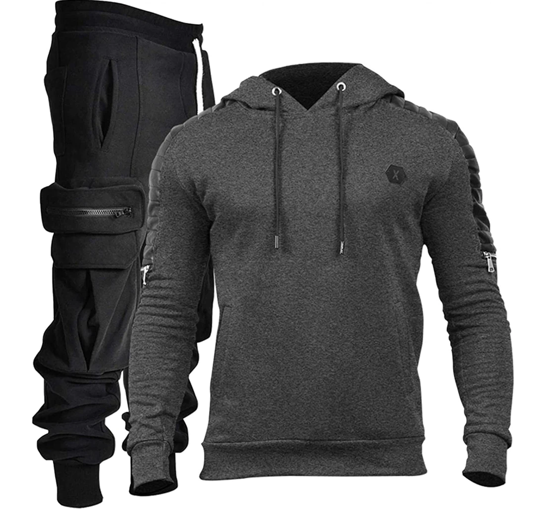 Long Sleeve Sweatsuits Sets 2 Piece Hooded Sweatshirt & Athletic Sets Fashion Slim Fit Sportswear Sweatpants, Joggers Pants With Drawstring For Men, Women