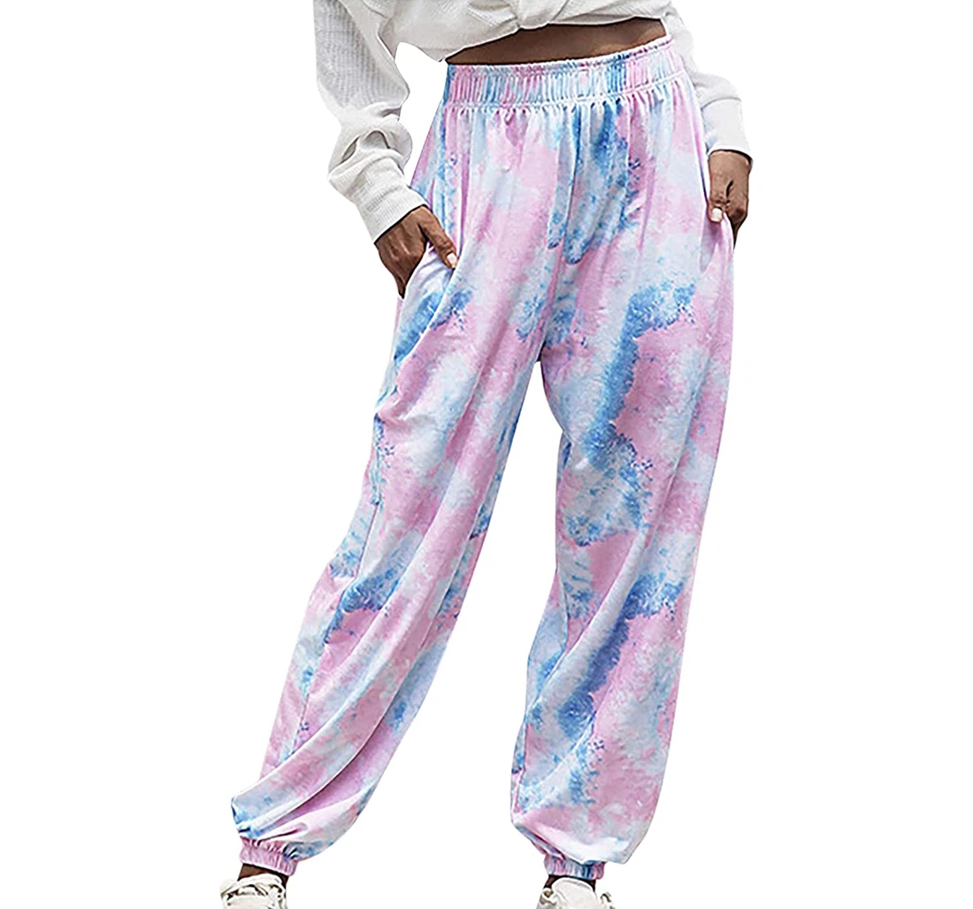 Tie Dye Cinch Elastic Waist Soft Athletic Pajamas Lounge Sweatpants, Joggers Pants With Drawstring For Men, Women