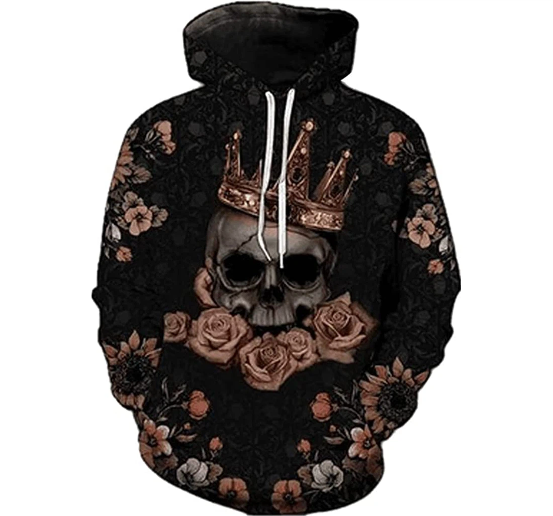 Halloween Skull Crown Flower 3d Sportwear Up Hd - 3D Printed Pullover Hoodie