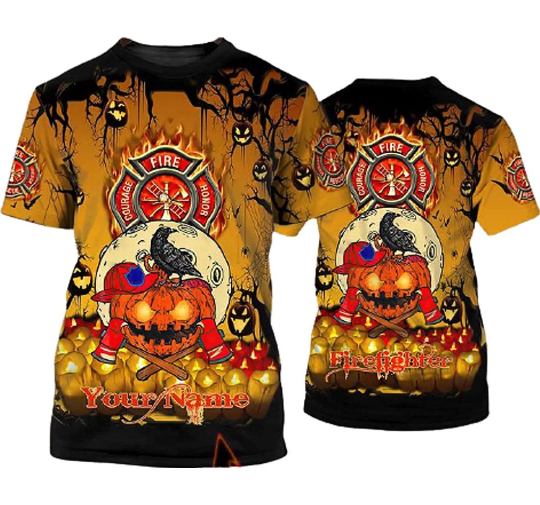 Personalized Name Firefighter Halloween Pumpkin Sportwear Up Hd - 3D Printed T-shirt