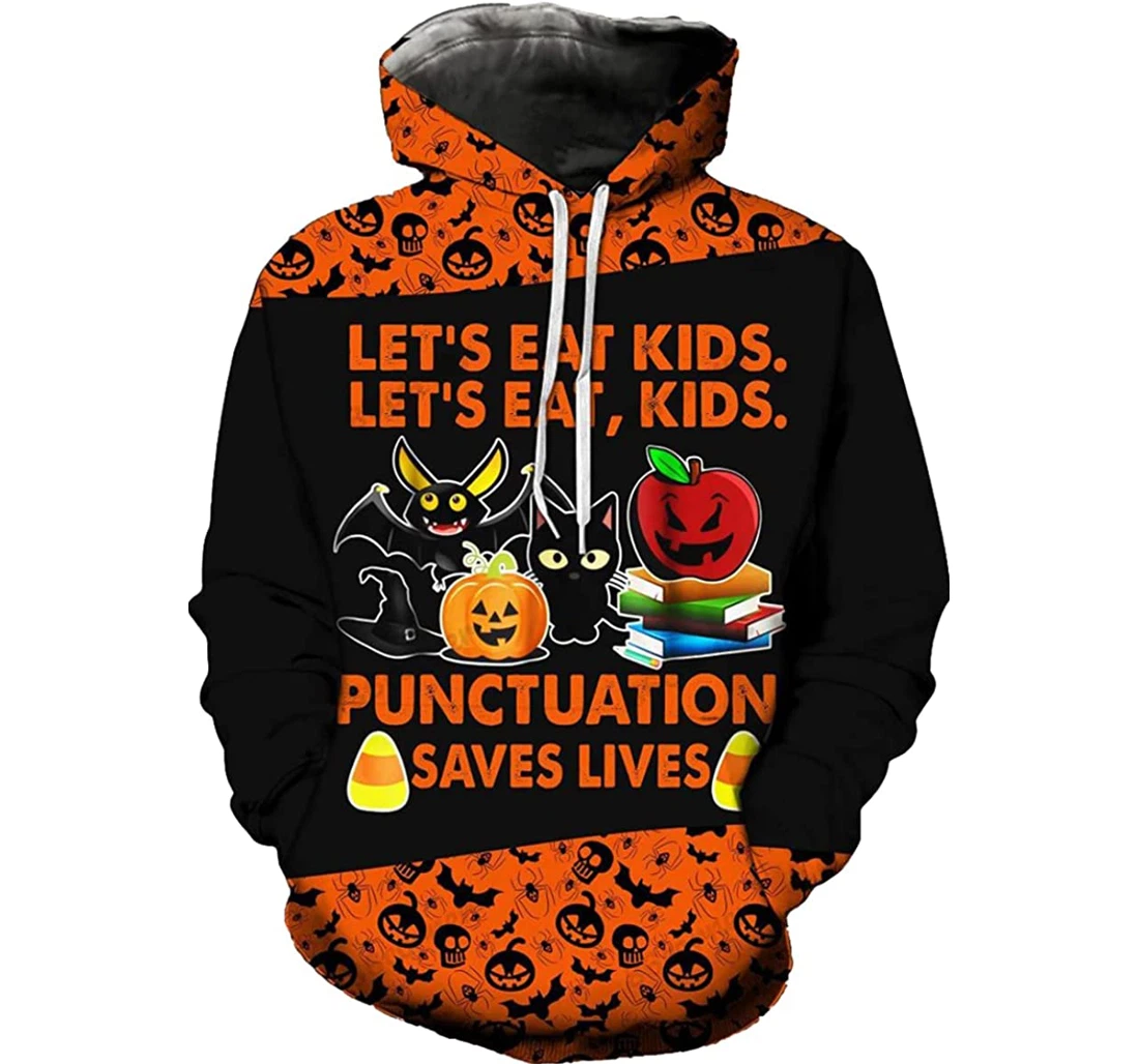 Halloween Punctuation Teacher Let's Eat Sportwear Up Hd - 3D Printed Pullover Hoodie