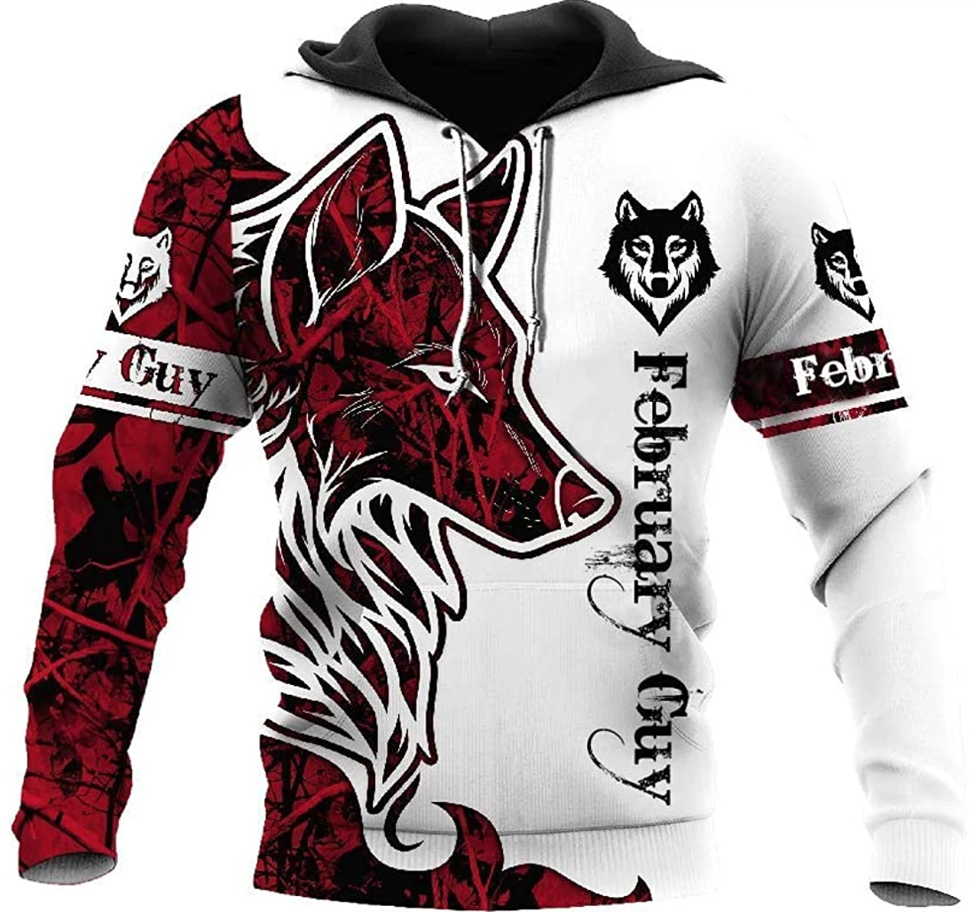 Born In February Birthday Red Wolf February Guy Sportwear Up Hd - 3D Printed Pullover Hoodie