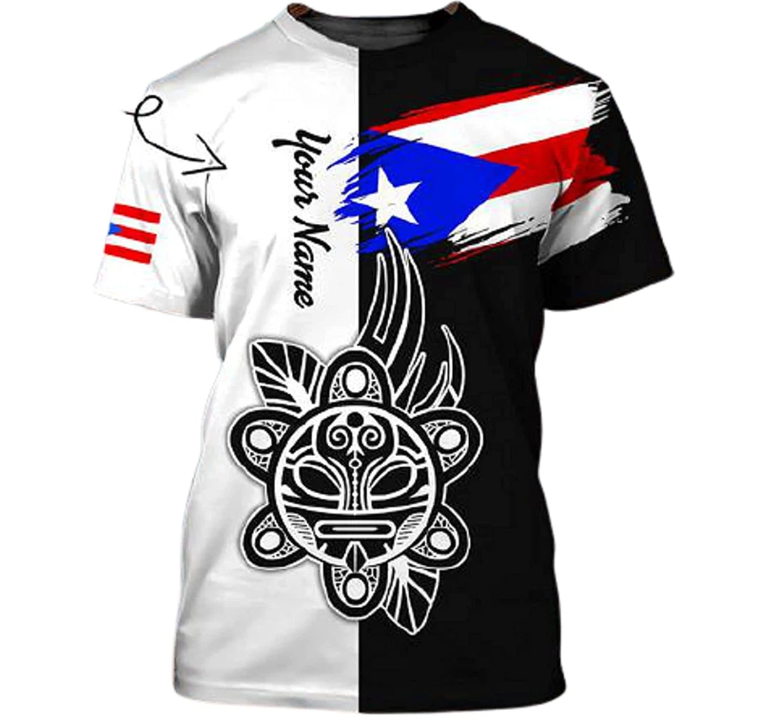 Personalized Name Puerto Rico Flag Turtle Sun 3d Sportwear Up Hd - 3D Printed T-shirt