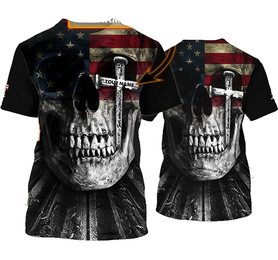 Personalized Skull America Cross Shirts Sportwear Up Hd - 3D Printed T-shirt