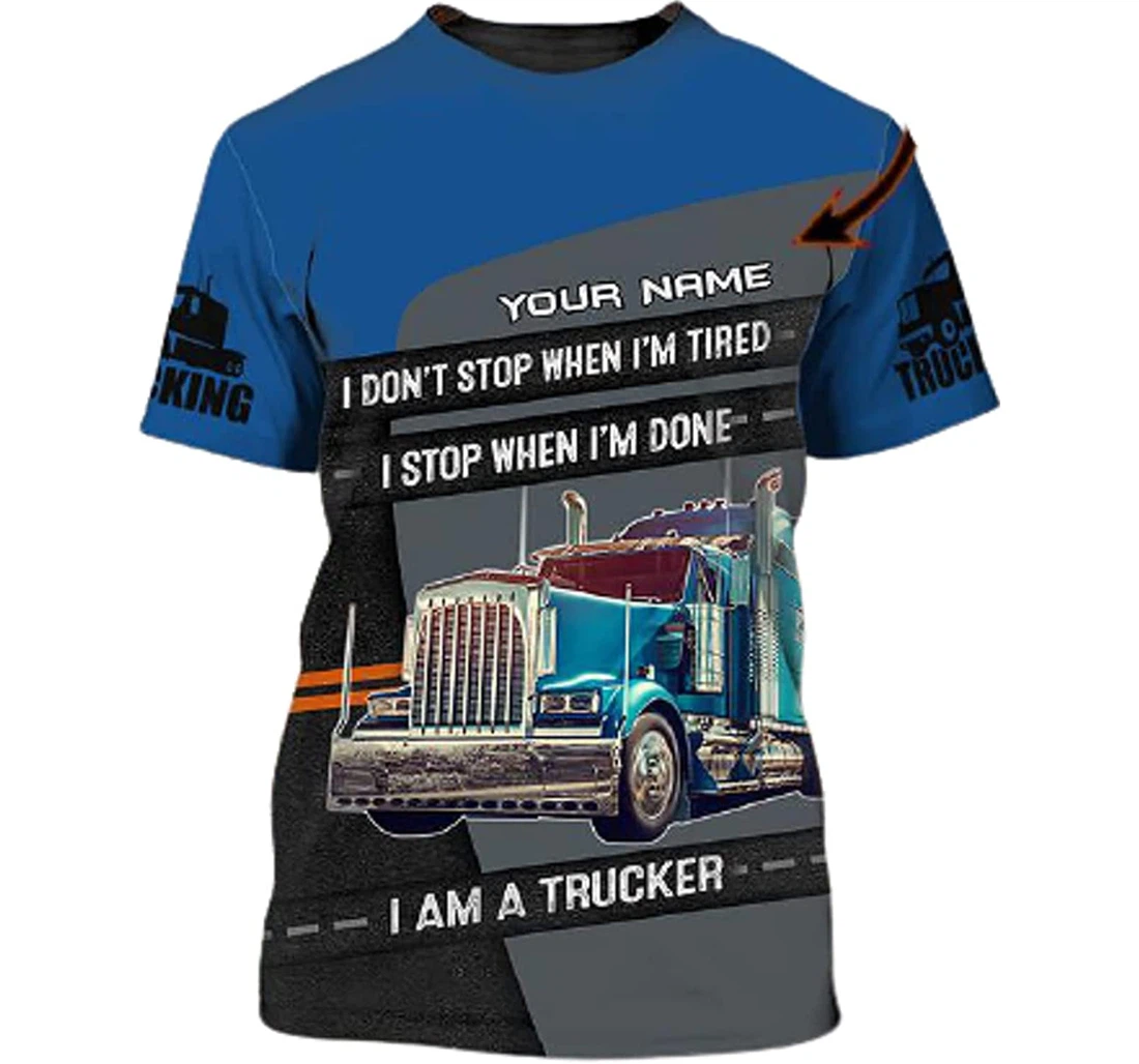 Personalized Name Trucker Cinereous I Am A Trucker Sportwear Up Hd - 3D Printed T-shirt