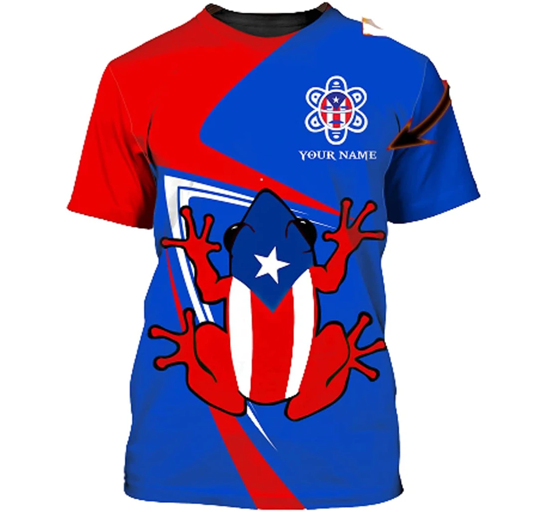 Personalized Name Puerto Rico Frog Blue Red Sportwear Up Hd - 3D Printed T-shirt