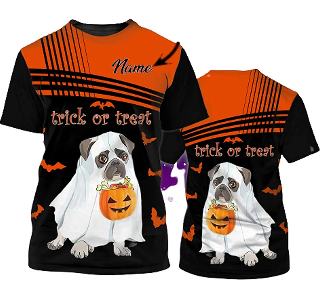 Personalized Name Trick Or Treat Halloween Pumpkin Dog Sportwear Up Hd - 3D Printed T-shirt