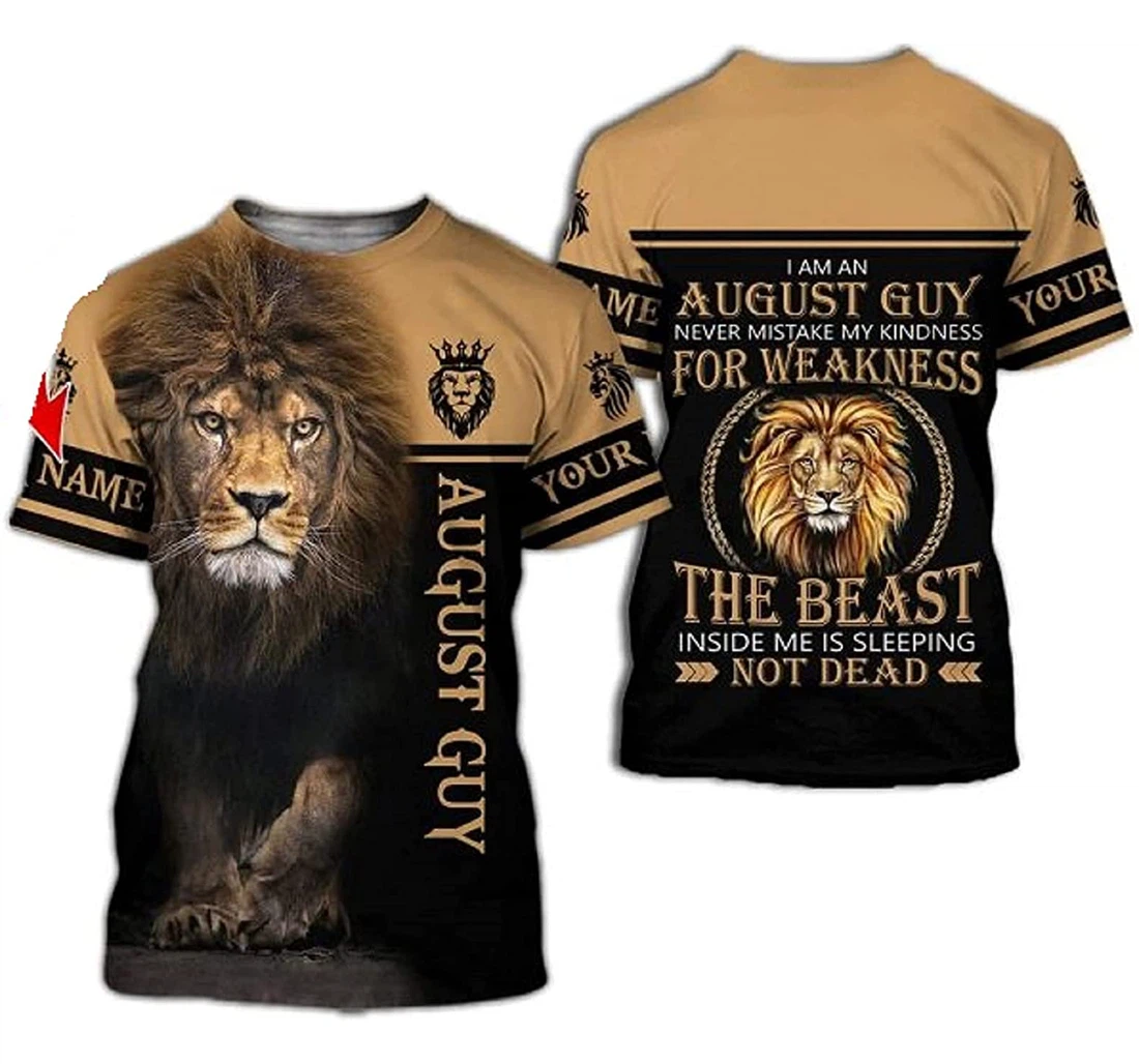 Personalized Name Lion A King Was Born In August Guy Sportwear Up Hd - 3D Printed T-shirt