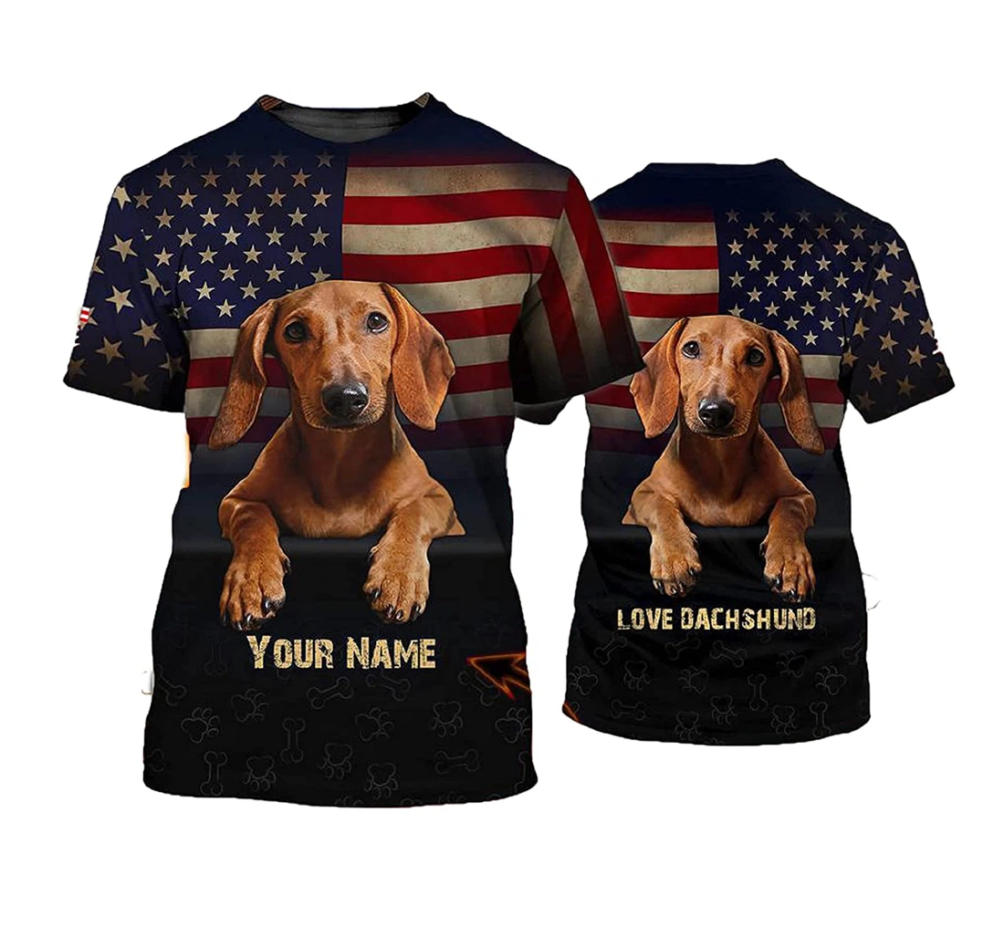 Personalized Name Pet Love Dachshund Dog Flag 3d Sportwear Up Hd - 3D Printed T-shirt