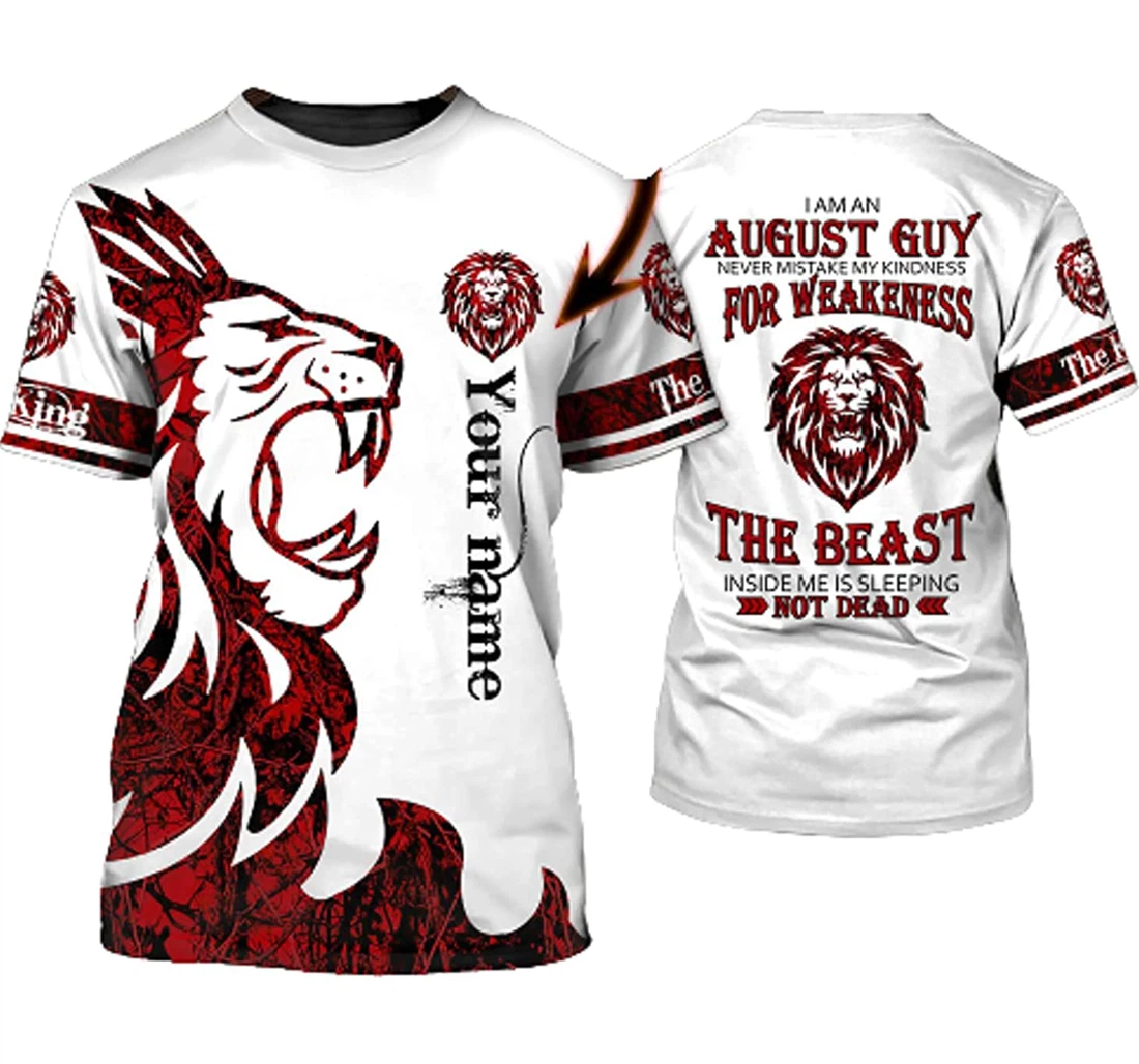 Personalized Name Lion- The King August Guy Weakness Sportwear Up Hd - 3D Printed T-shirt