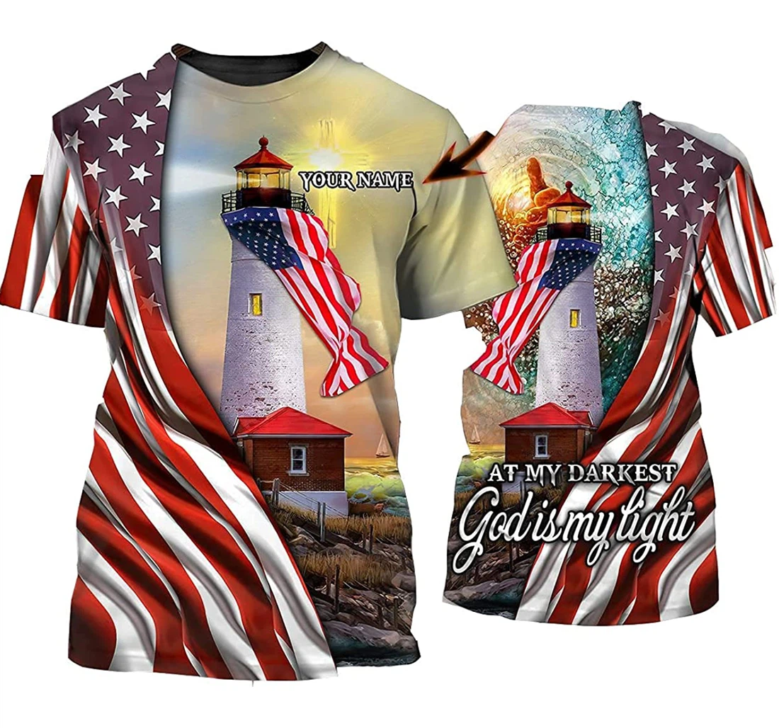 Personalized Name Lighthouse Jesus Lighthouse American Sportwear Up Hd - 3D Printed T-shirt