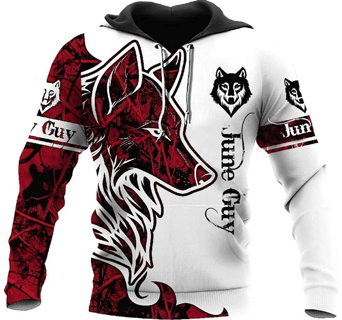 Born In June Birthday Red Wolf June Guy Sportwear Up Hd - 3D Printed Pullover Hoodie