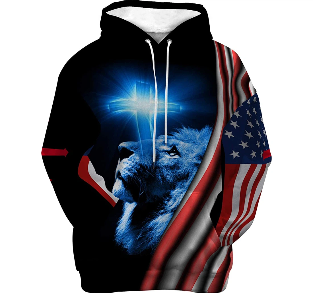 Lion Jesus Cross Christmas Begins With Christ Sportwear Up Hd - 3D Printed Pullover Hoodie